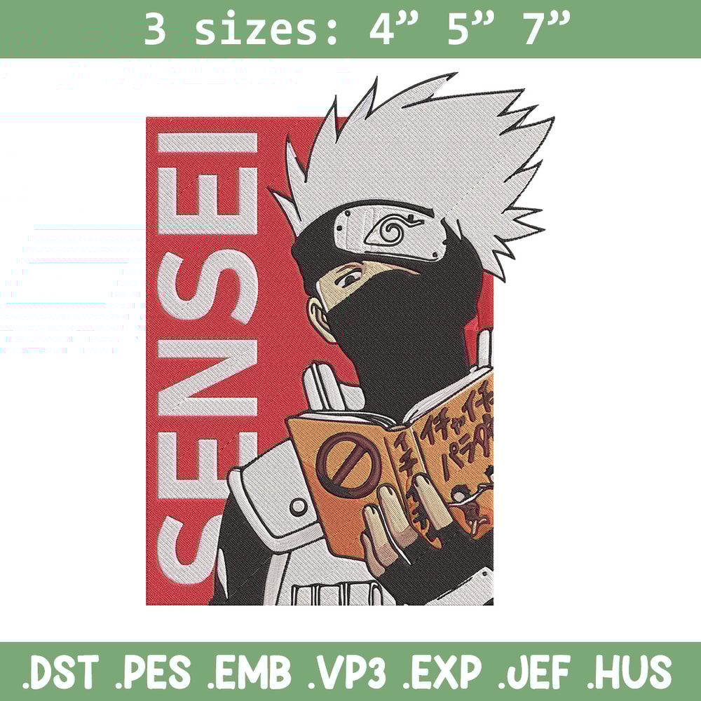 Kakashu sensei Embroidery Design, Naruto Embroidery, Embroidery File, Anime Embroidery, Anime shirt, Digital download.jpg