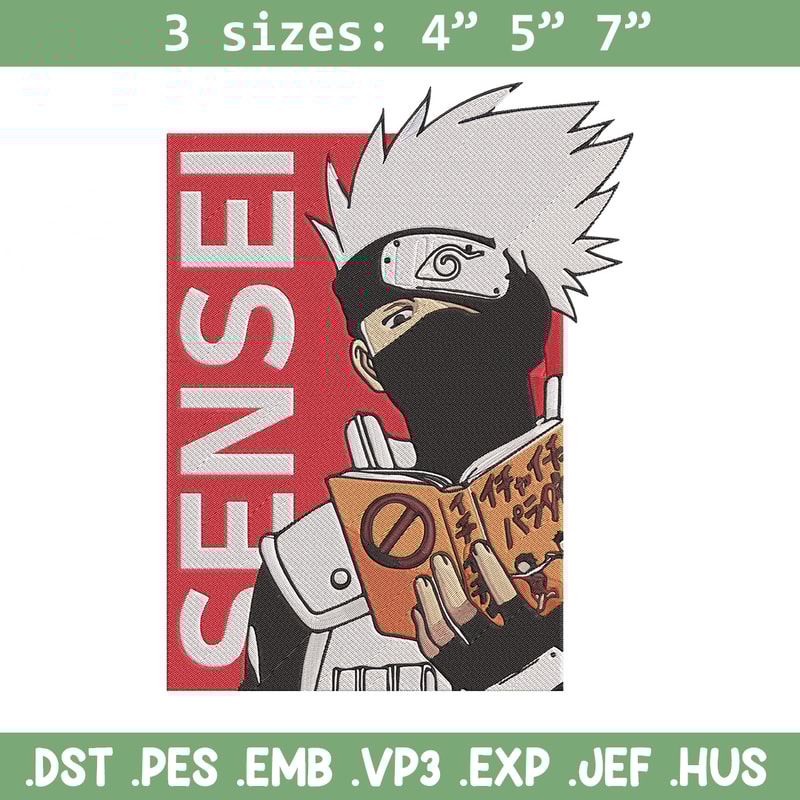 Kakashu sensei Embroidery Design, Naruto Embroidery, Embroidery File, Anime Embroidery, Anime shirt, Digital download.jpg