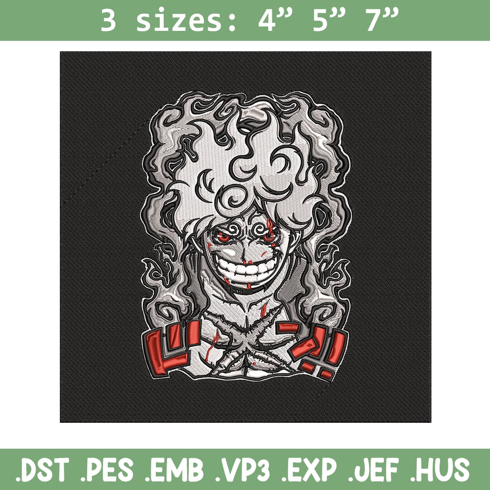Luffy gear 5 Embroidery Design, One piece Embroidery, Embroidery File, Anime Embroidery, Anime shirt, Digital download.jpg