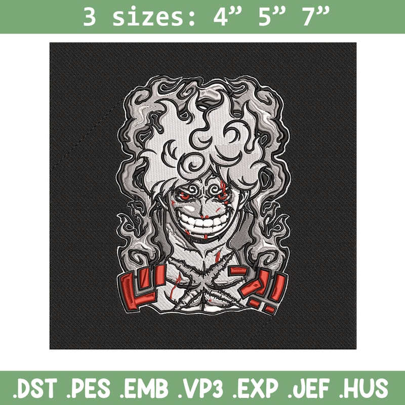 Luffy gear 5 Embroidery Design, One piece Embroidery, Embroidery File, Anime Embroidery, Anime shirt, Digital download.jpg