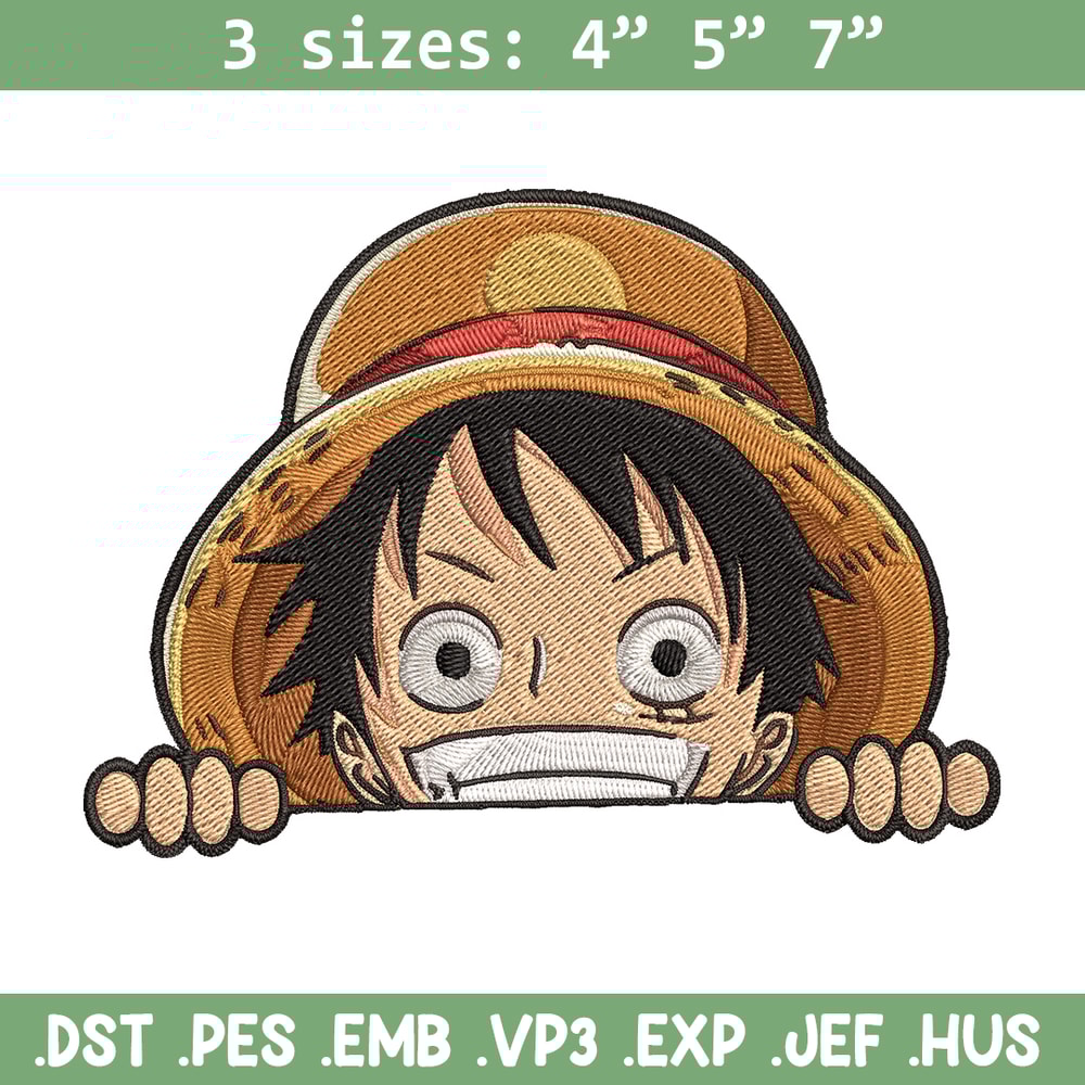 Luffy Peeker Embroidery Design, One piece Embroidery, Embroidery File, Anime Embroidery, Anime shirt, Digital download.jpg