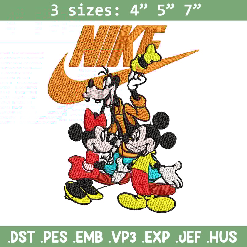 Mickey Mouse friends Nike Embroidery design, Disney Embroidery, Nike design, Embroidery file, Instant download..jpg
