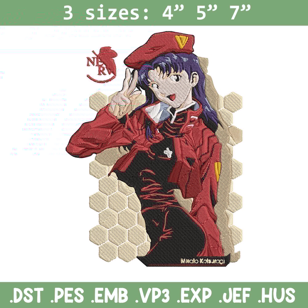Misato Katsuragi Embroidery Design, Evangelion Embroidery, Embroidery File, Anime Embroidery, Anime shirt, Digital download.jpg
