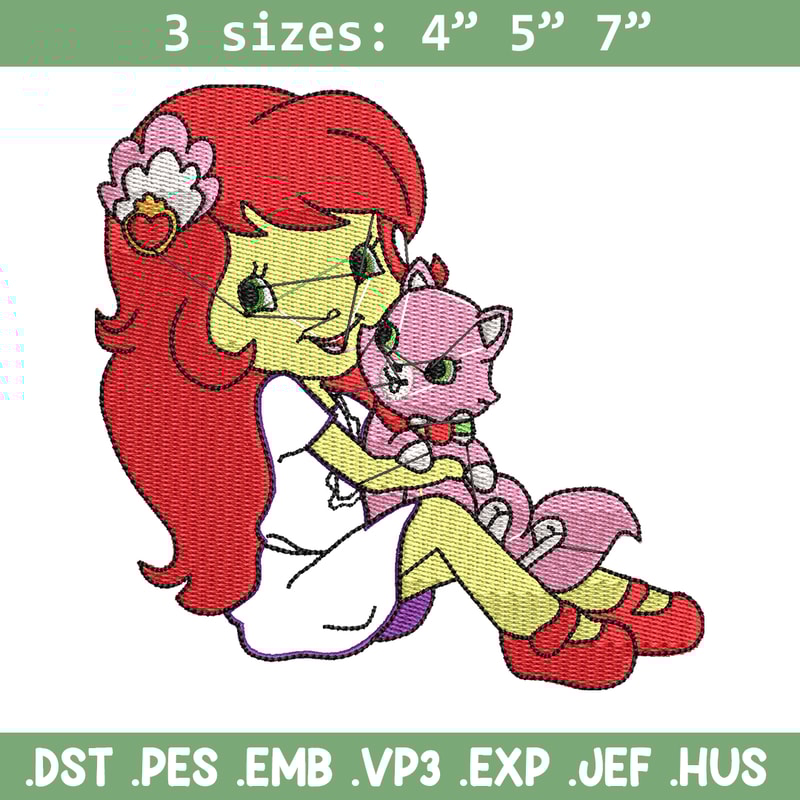 Morangunho gato aplique embroidery design, cartoon embroidery, Embroidery file, Nike design, Instant download.jpg