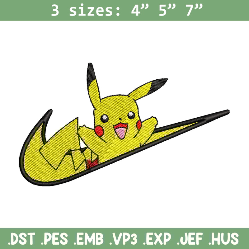 Nike Pikachu embroidery design, Pokemon embroidery, Nike design, anime design, anime shirt, Digital download.jpg