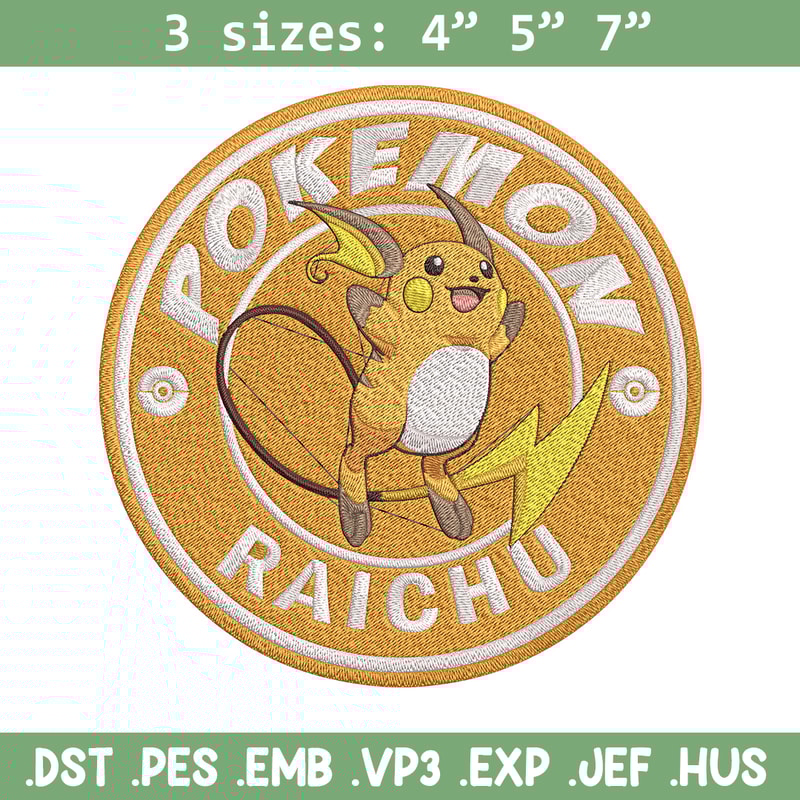 Raichu Embroidery Design, Pokemon Embroidery, Embroidery File, Anime Embroidery, Anime shirt, Digital download..jpg