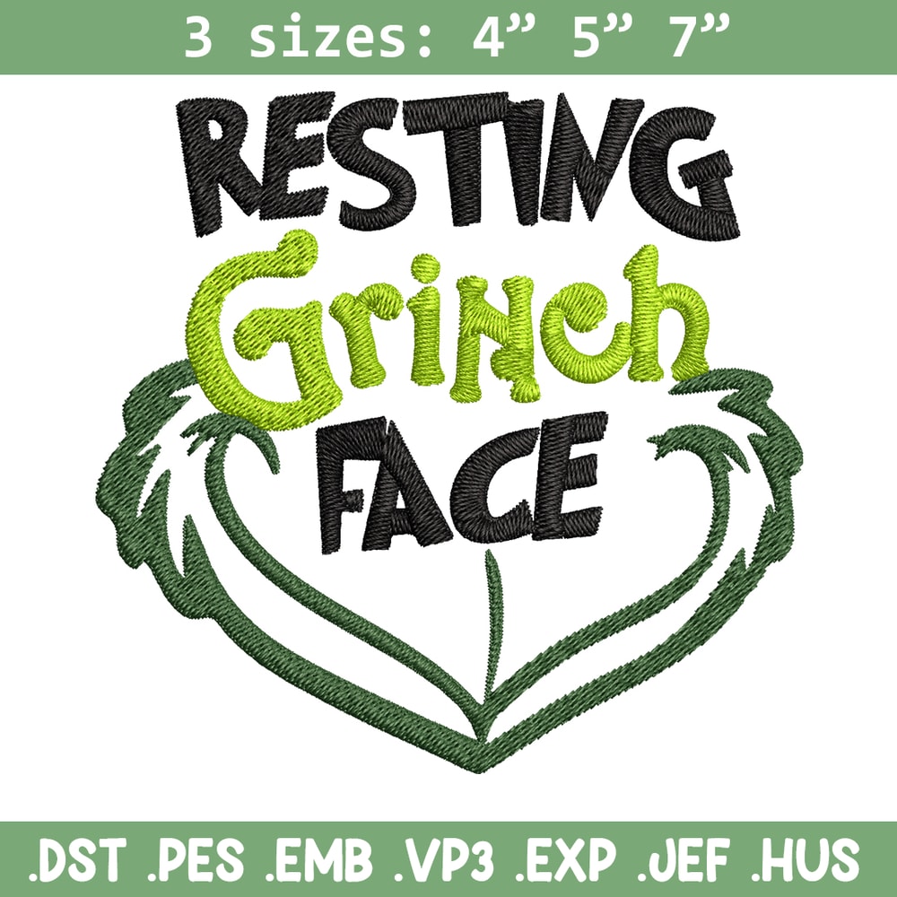 Resting Grinch Face Embroidery design, Grinch christmas Embroidery, Grinch design, Embroidery File, Instant download.jpg