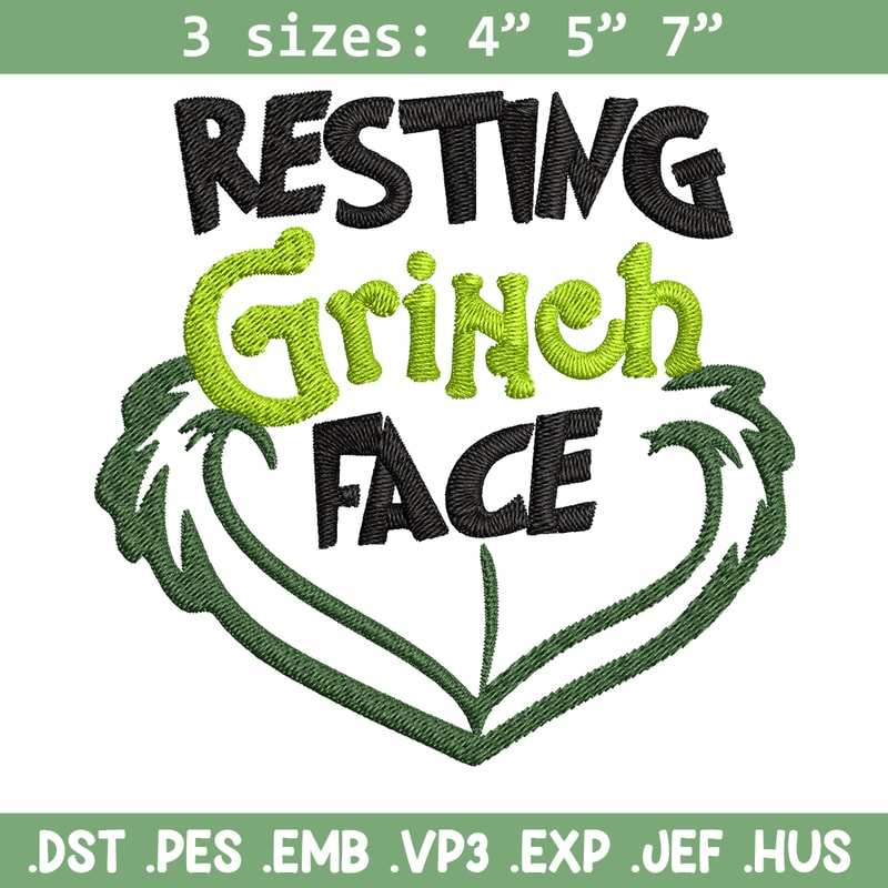 Resting Grinch Face Embroidery design, Grinch christmas Embroidery, Grinch design, Embroidery File, Instant download.jpg