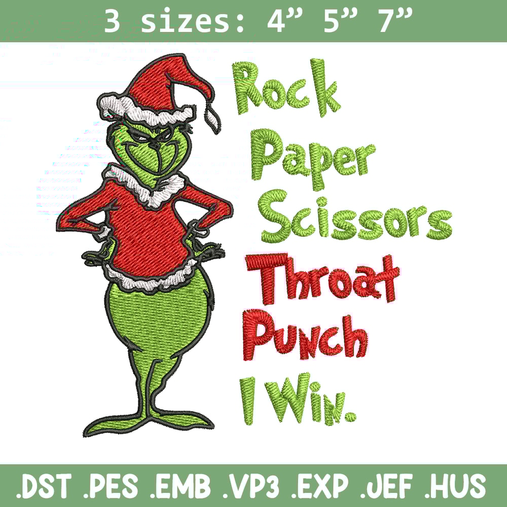 Rock Paper Scissors Throat Punch Grinch Embroidery design, Grinch Christmas Embroidery, Grinch design, Digital download..jpg