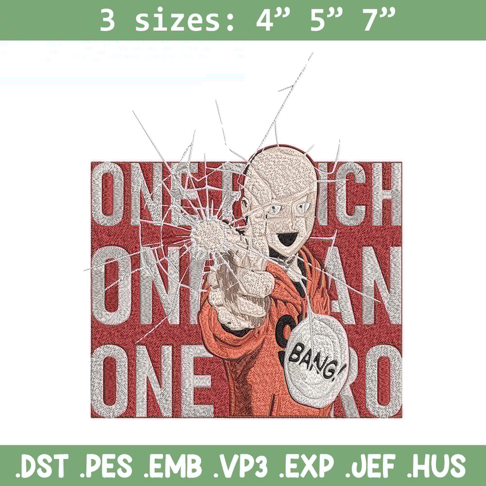 Saitama design Embroidery Design, One punch man Embroidery, Embroidery File, Anime Embroidery, Anime shirt.jpg