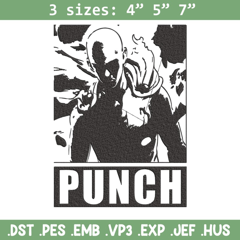 Saitama punch Embroidery Design, One punch man Embroidery, Embroidery File,Anime Embroidery,Anime shirt,Digital download.jpg