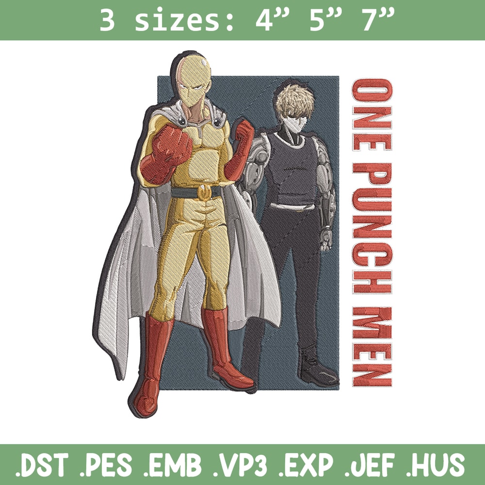Saitama x genos Embroidery Design, One punch man Embroidery, Embroidery File, Anime Embroidery, Anime shirt.jpg