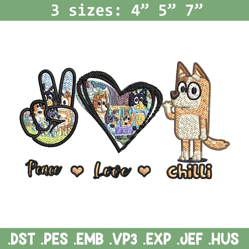 Bluey Peace Love bandit Embroidery design, Bluey cartoon Embroidery, cartoon design, Embroidery File, Instant download.jpg