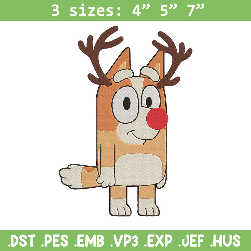 Bingo reineer Embroidery Design, Bluey Embroidery, Embroidery File, Chrismas Embroidery, Anime shirt, Digital download.jpg