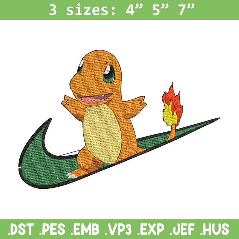 Charmander nike Embroidery Design, Pokemon Embroidery, Embroidery File, Nike Embroidery, Anime shirt, Digital download.jpg