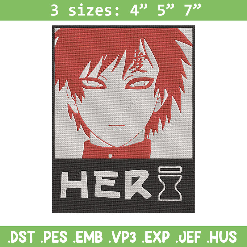 Gaara poster Embroidery Design, Naruto Embroidery, Embroidery File, Anime Embroidery, Anime shirt, Digital download.jpg