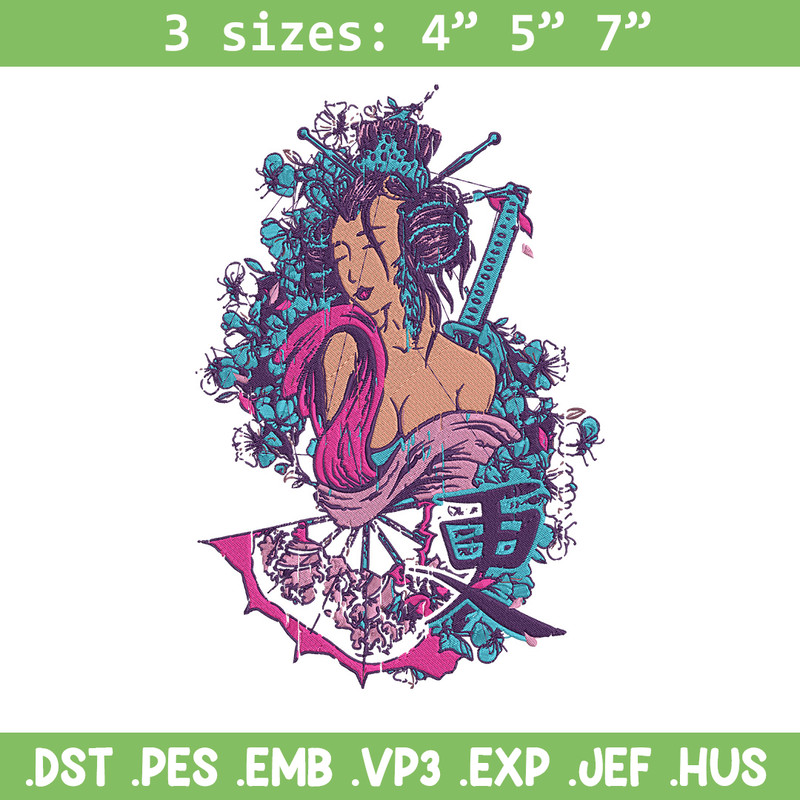 Geisha poster Embroidery Design, Geisha Embroidery, Embroidery File, Anime Embroidery, Anime shirt, Digital download.jpg