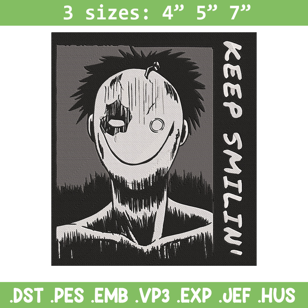 Just Smile Embroidery Design, Horror Embroidery, Embroidery File, Anime Embroidery,Anime shirt, Digital download.jpg