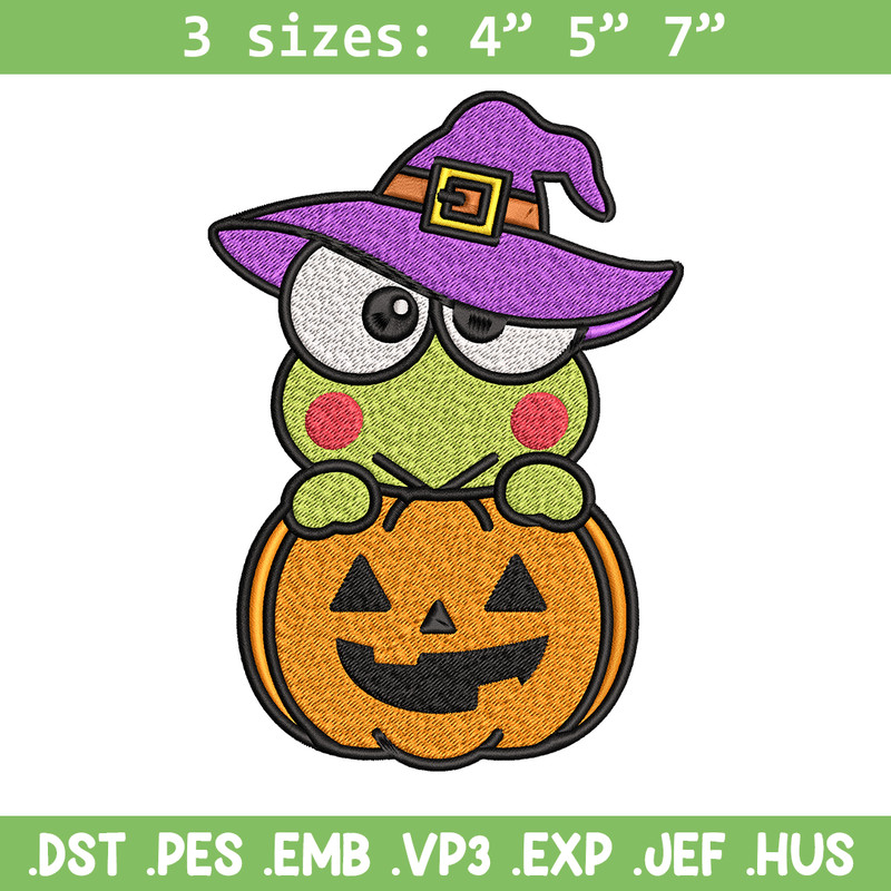 Keropi pumpkin Embroidery design, Halloween Hello kitty Embroidery, cartoon design, Embroidery File, Digital download..jpg