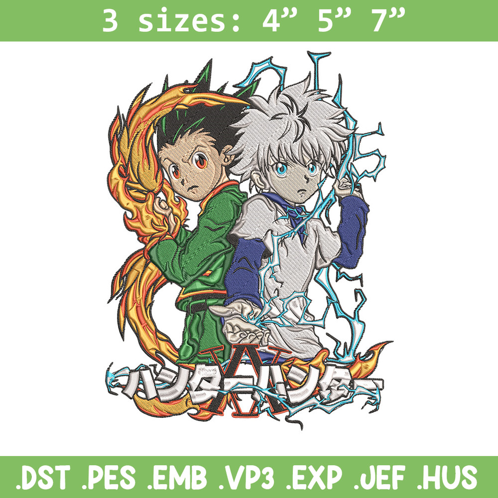 Killua x gon Embroidery Design, HxH Embroidery, Embroidery File, Anime Embroidery, Anime shirt, Digital download.jpg