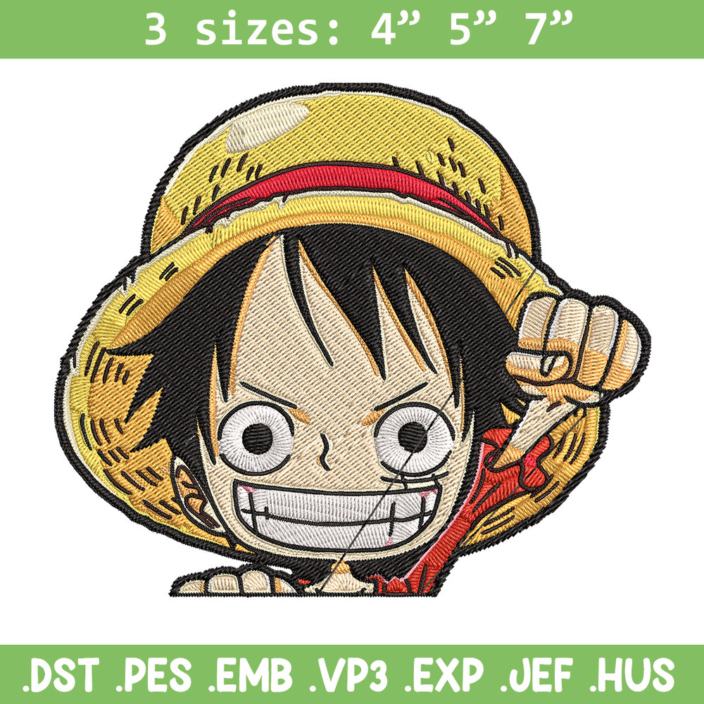 Luffy Chibi Embroidery Design, One piece Embroidery, Embroidery File, Anime Embroidery, Anime shirt, Digital download.jpg