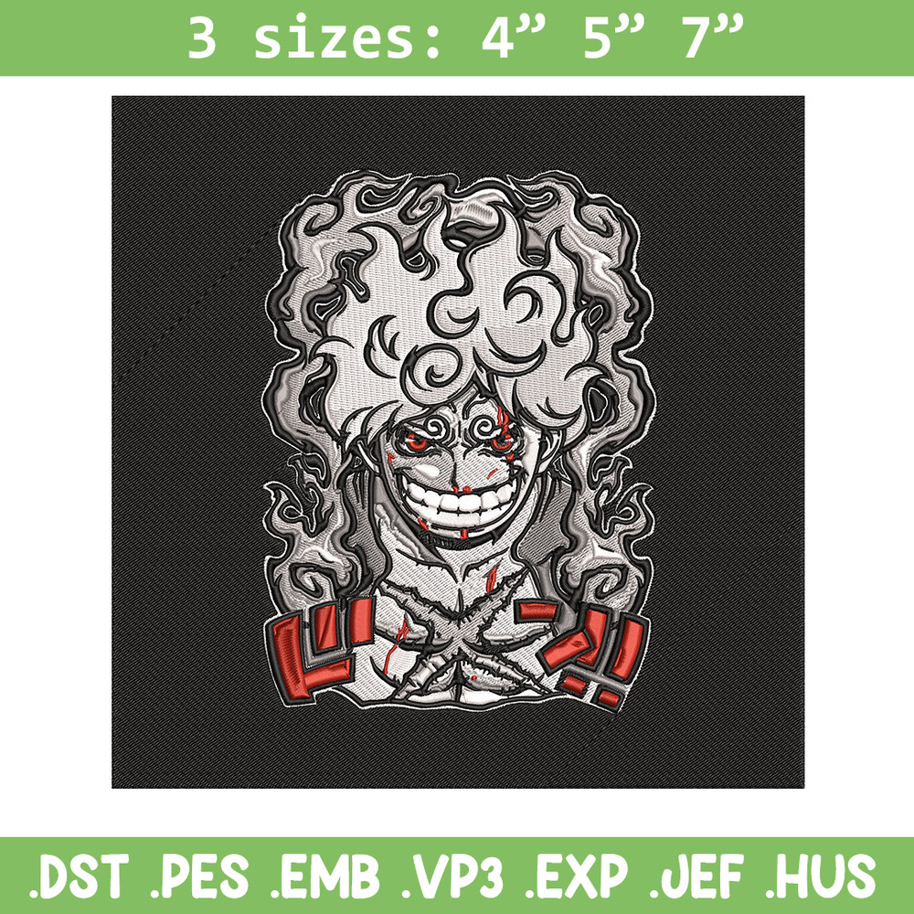 Luffy gear 5 Embroidery Design, One piece Embroidery, Embroidery File, Anime Embroidery, Anime shirt, Digital download.jpg
