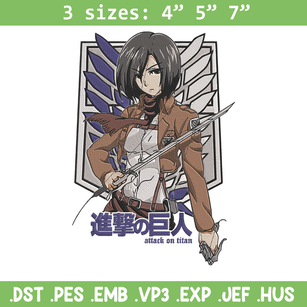 Mikasa ackerman Embroidery Design, Aot Embroidery, Embroidery File, Anime Embroidery, Anime shirt, Digital download.jpg