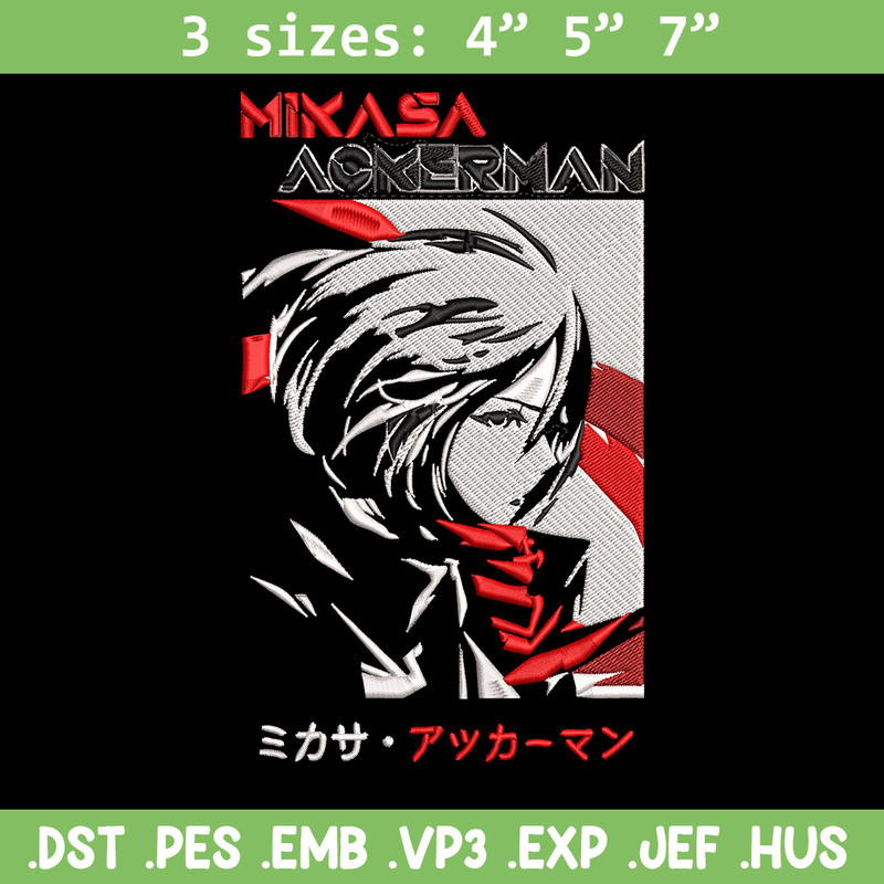 Mikasa Ackerman Embroidery Design, Aot Embroidery, Embroidery File, Anime Embroidery,Anime shirt, Digital download..jpg