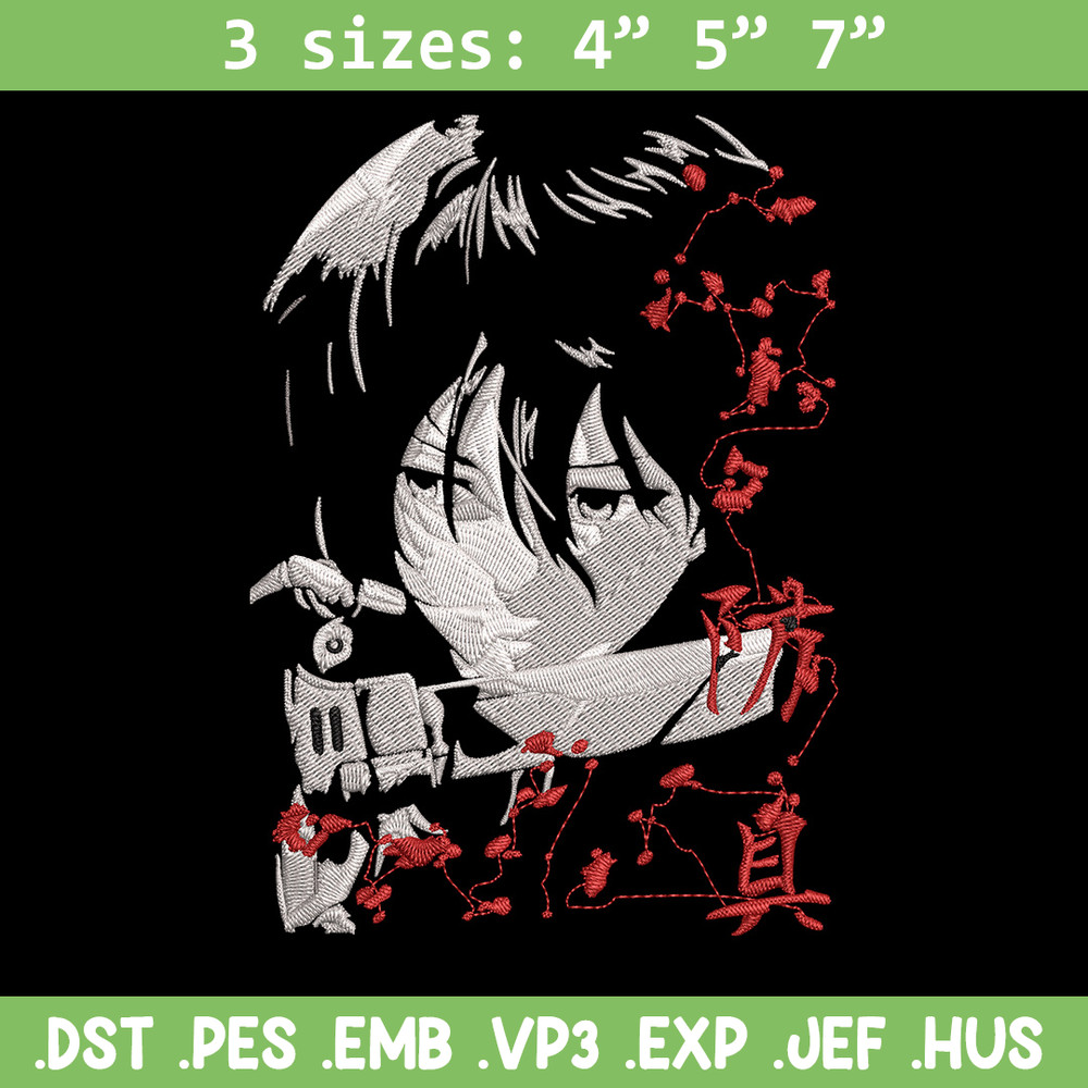 Mikasa Ackerman Embroidery Design, Aot Embroidery, Embroidery File, Anime Embroidery,Anime shirt, Digital download.jpg