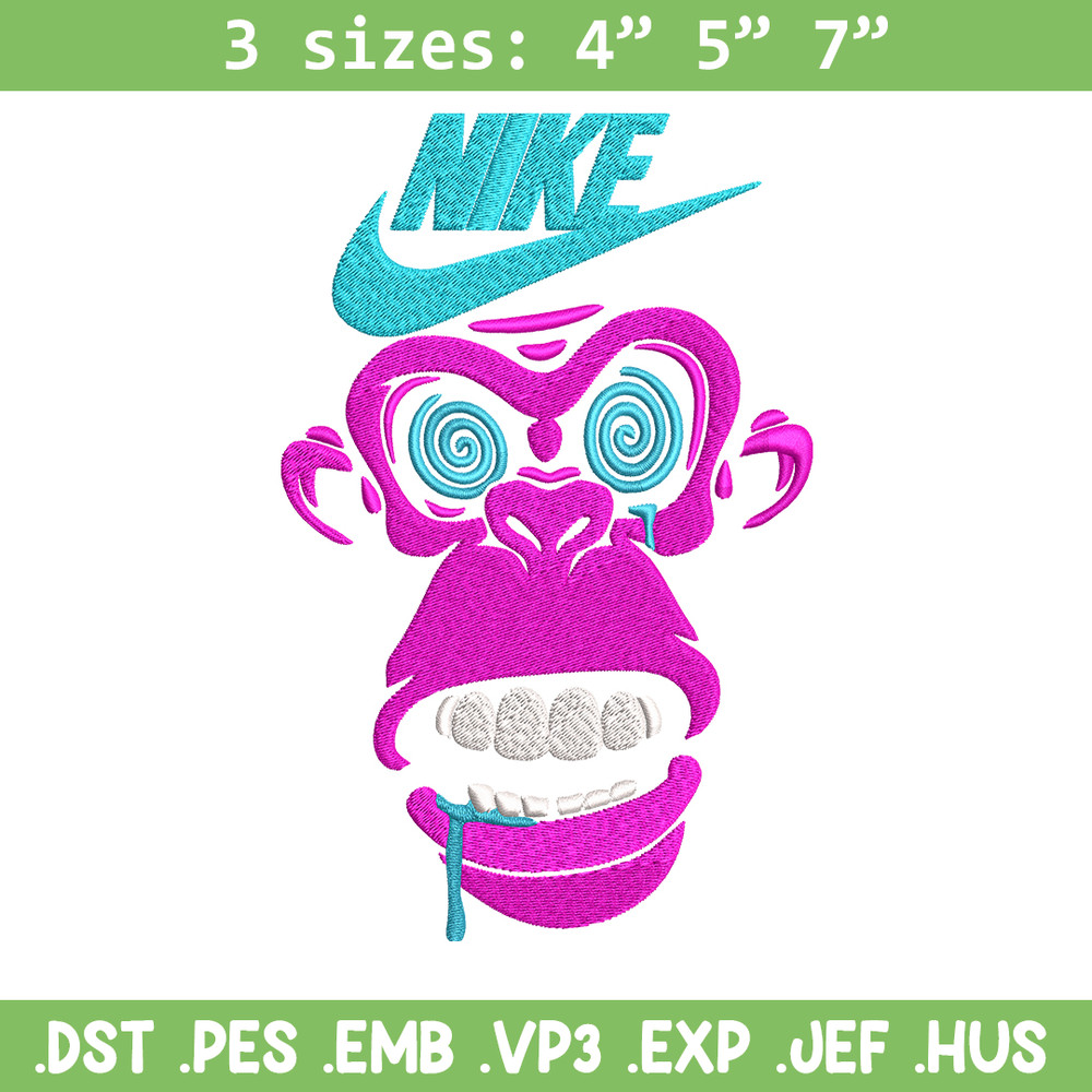 Monkey Nike Embroidery design, Monkey Embroidery, Nike design, Embroidery file, logo shirt, Instant download..jpg