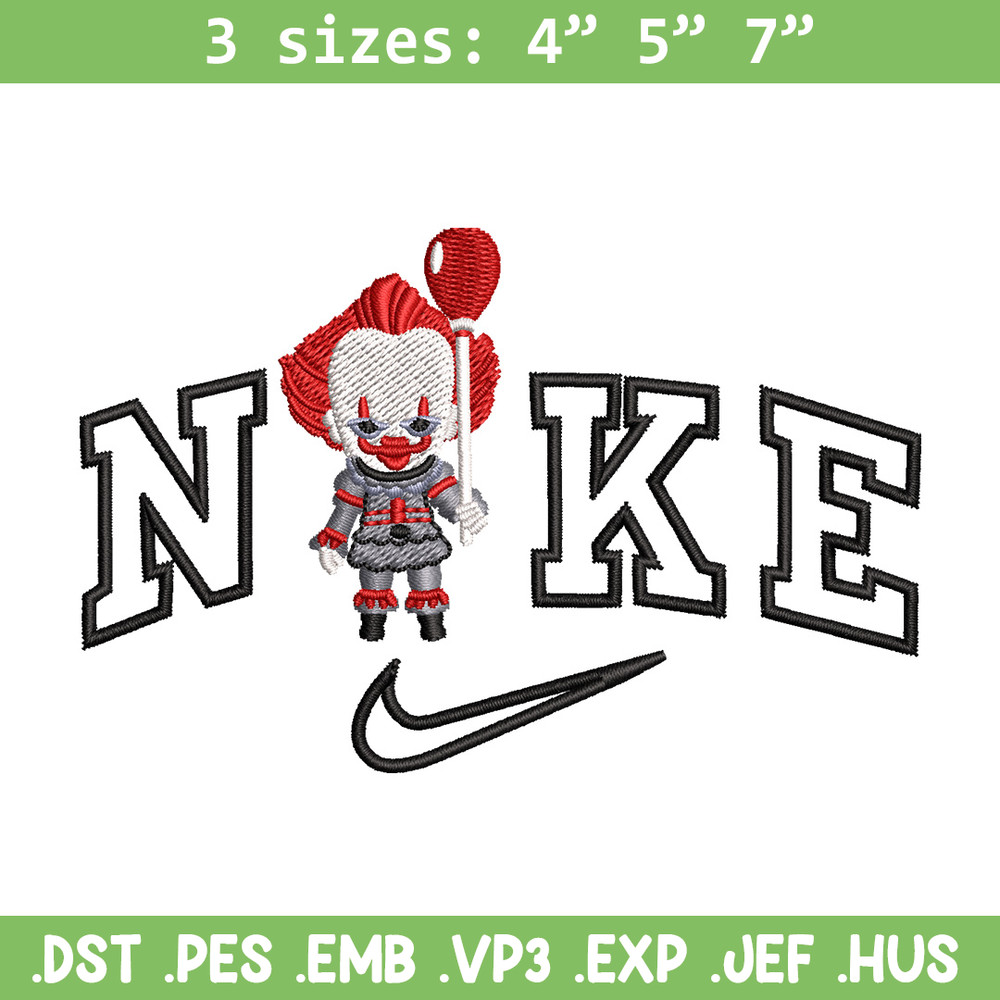 Nike pennywise embroidery design, Horror embroidery, Nike design, Embroidery shirt, Embroidery file, Digital download.jpg