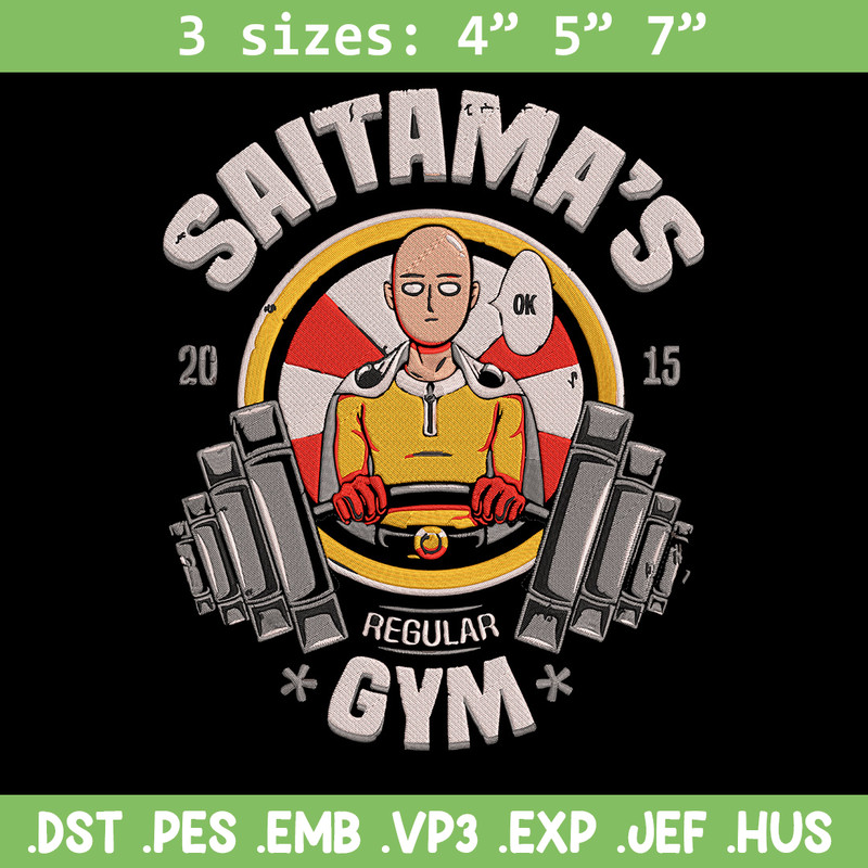 Saitama gym Embroidery Design, One punch man Embroidery, Embroidery File, Anime Embroidery,Anime shirt, Digital download.jpg