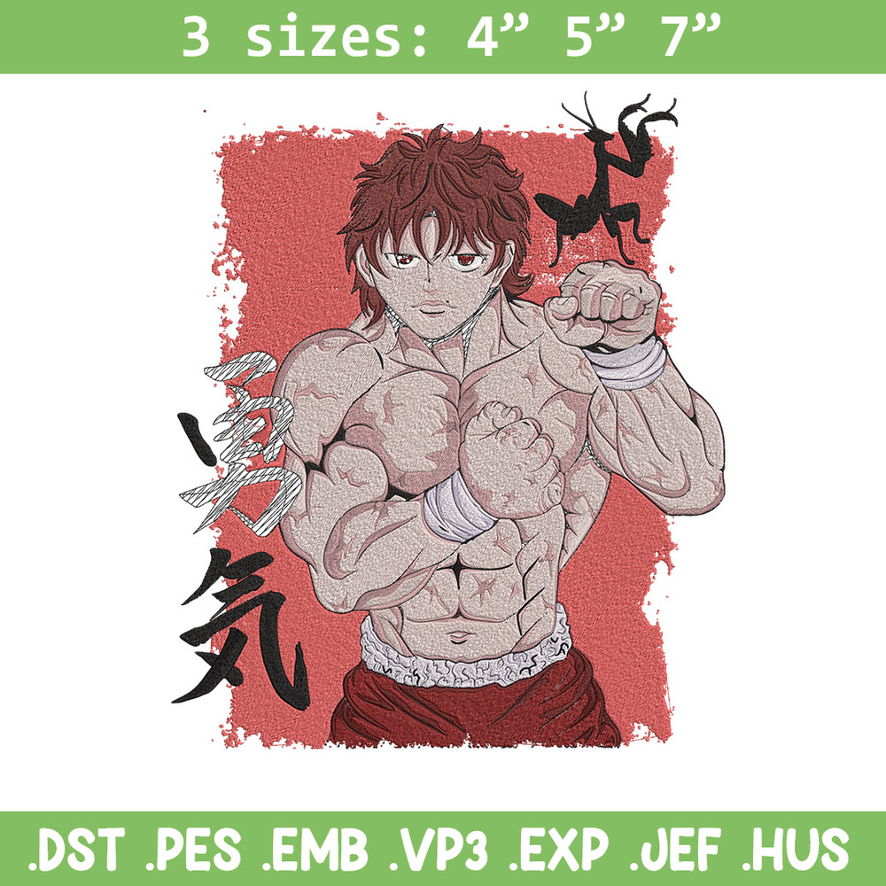 Baki poster Embroidery Design, Baki Embroidery, Embroidery File, Anime Embroidery, Anime shirt, Digital download.jpg
