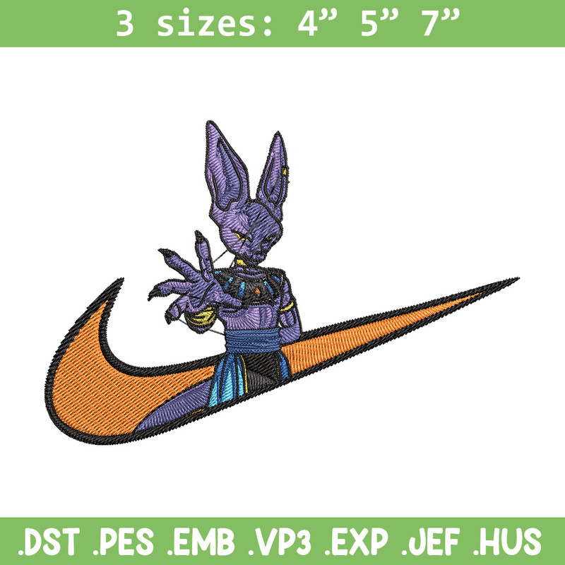 Beerus x nike Embroidery Design, Dragonball Embroidery, Embroidery File, Nike Embroidery, Anime shirt, Digital download.jpg