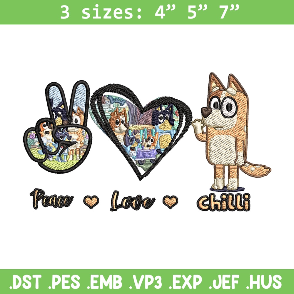 Bluey Peace Love bandit Embroidery design, Bluey cartoon Embroidery, cartoon design, Embroidery File, Instant download.jpg