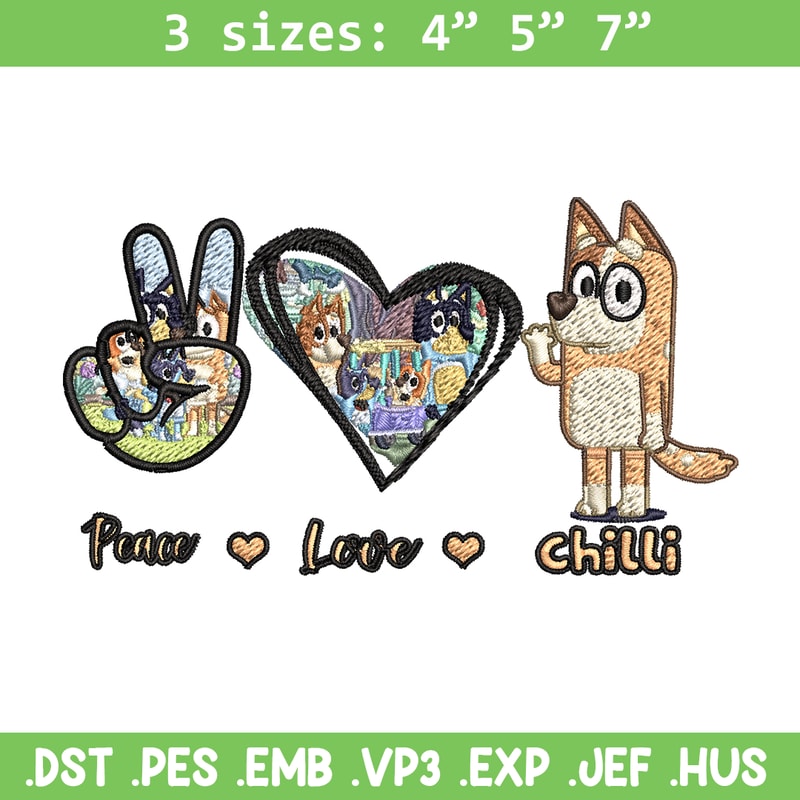 Bluey Peace Love bandit Embroidery design, Bluey cartoon Embroidery, cartoon design, Embroidery File, Instant download.jpg