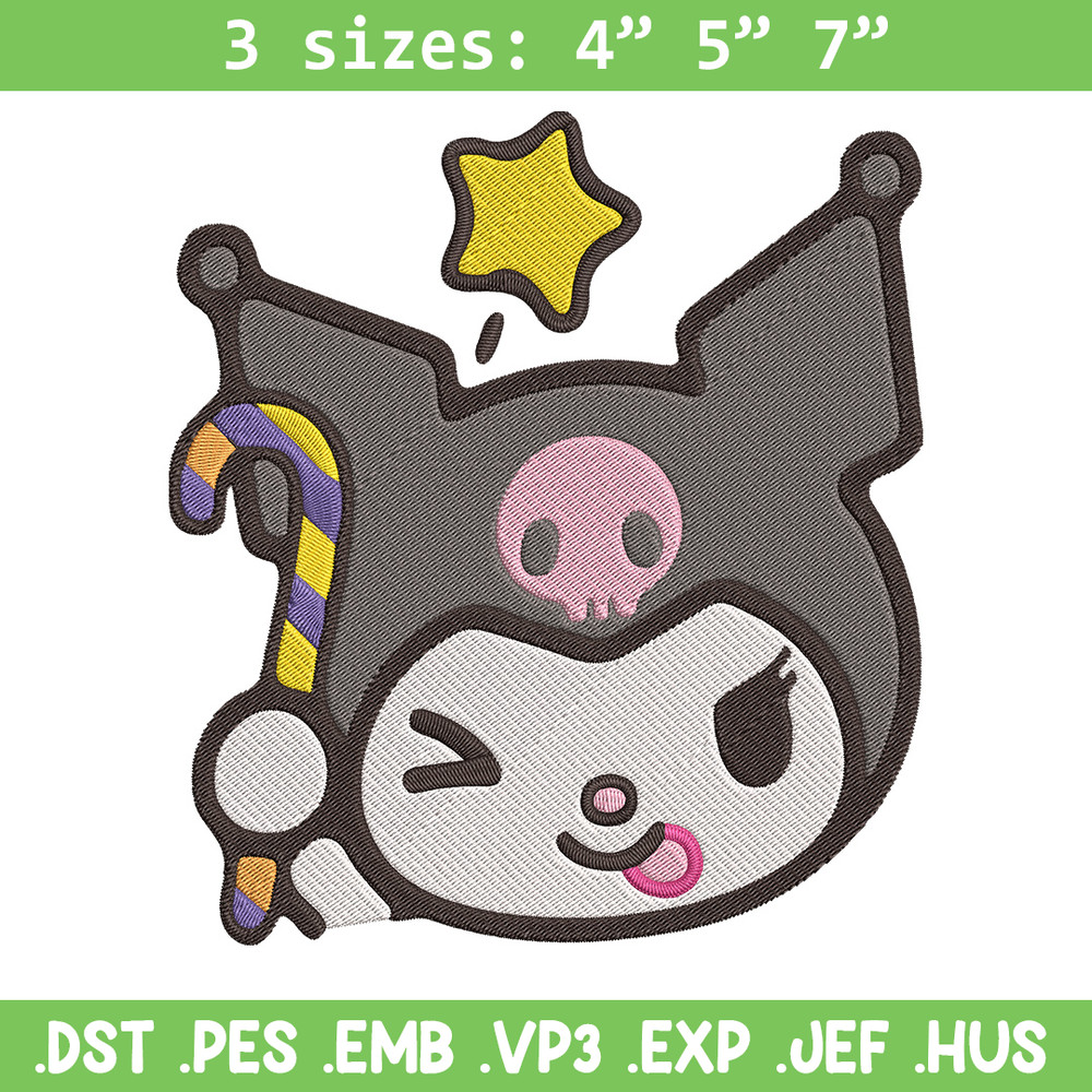 Kuromi face Embroidery Design, Hello kitty Embroidery, Embroidery File,Anime Embroidery, Anime shirt, Digital download.jpg