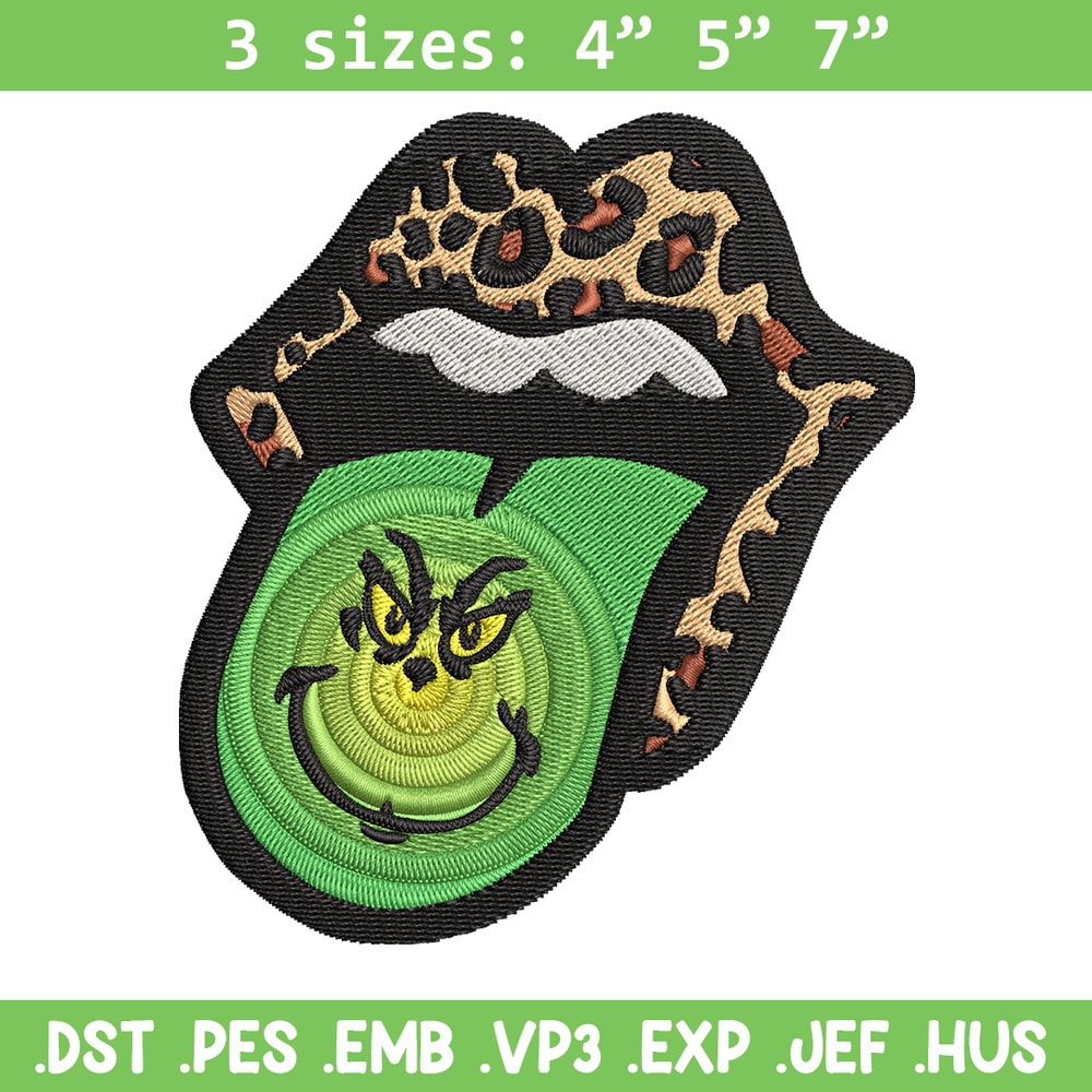 Leopard Lips Grinch Tongue Embroidery design, Grinch Embroidery, Grinch design, Embroidery file, Instant download..jpg