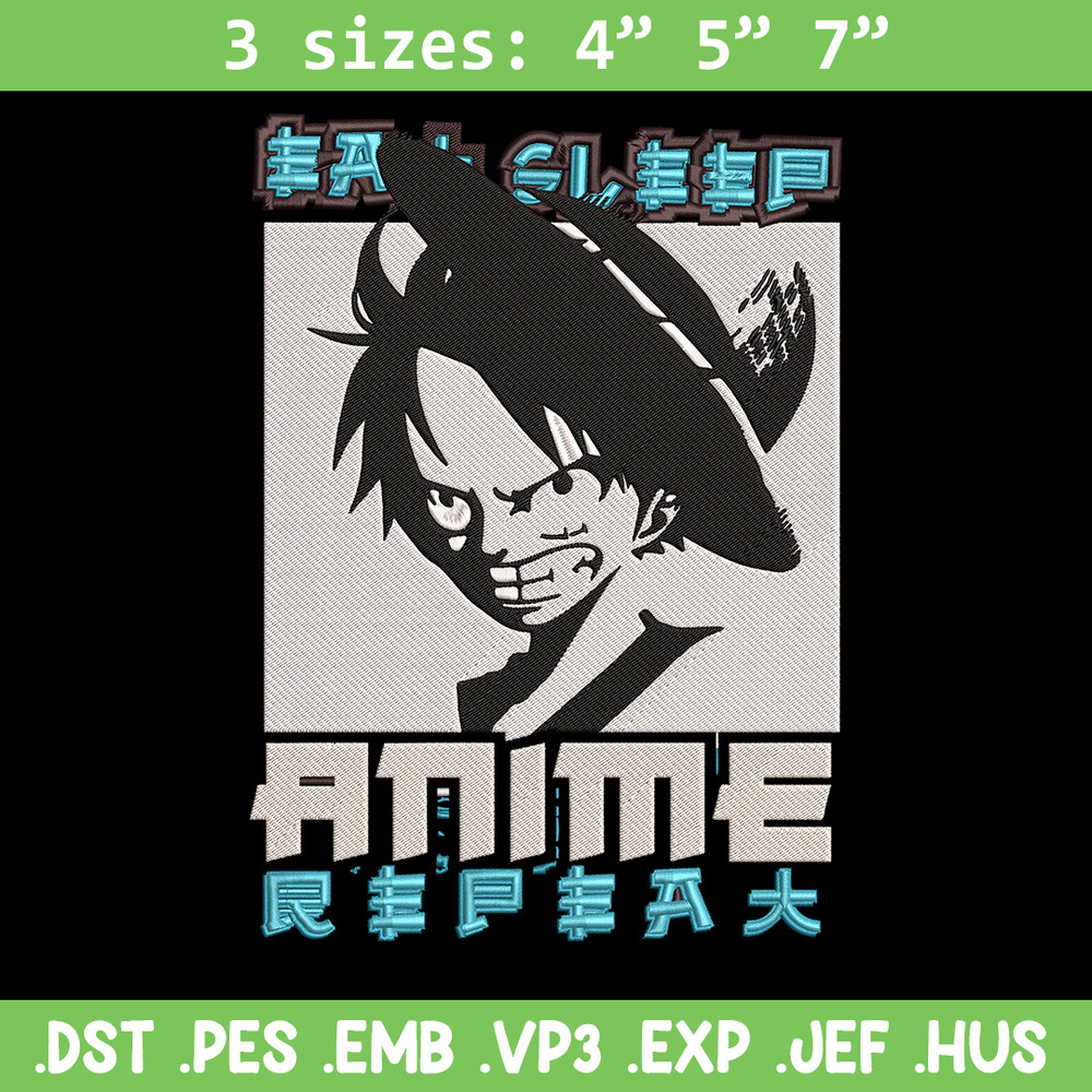 Luffy black Embroidery Design, One piece Embroidery, Embroidery File, Anime Embroidery, Anime shirt, Digital download..jpg