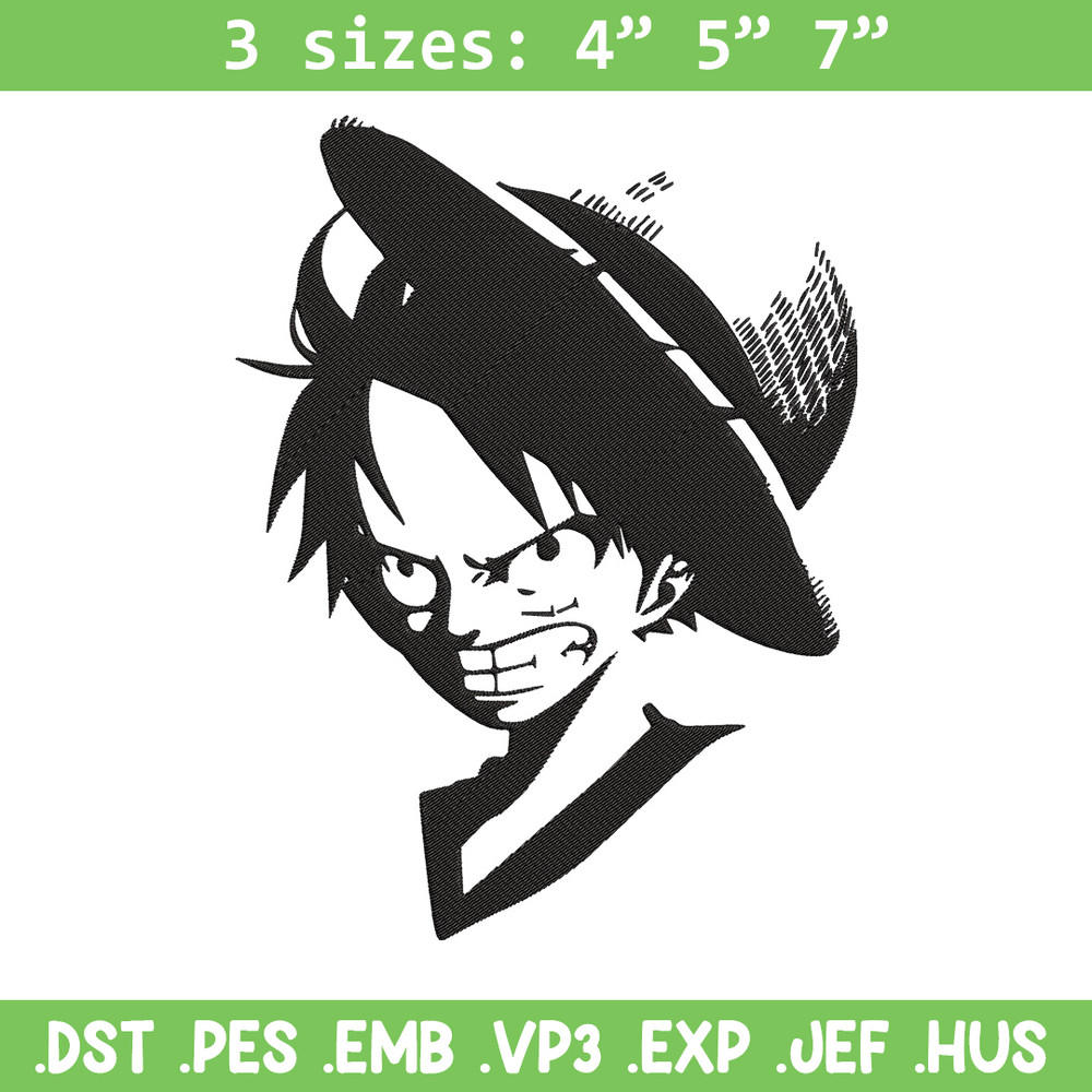Luffy black Embroidery Design, One piece Embroidery, Embroidery File, Anime Embroidery, Anime shirt, Digital download.jpg