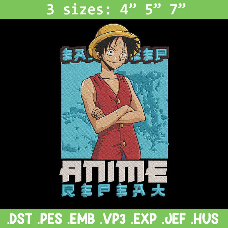 Luffy poster Embroidery Design, One piece Embroidery, Embroidery File, Anime Embroidery, Anime shirt,Digital download.jpg