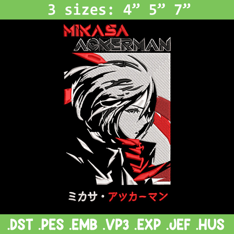 Mikasa Ackerman Embroidery Design, Aot Embroidery, Embroidery File, Anime Embroidery,Anime shirt, Digital download..jpg