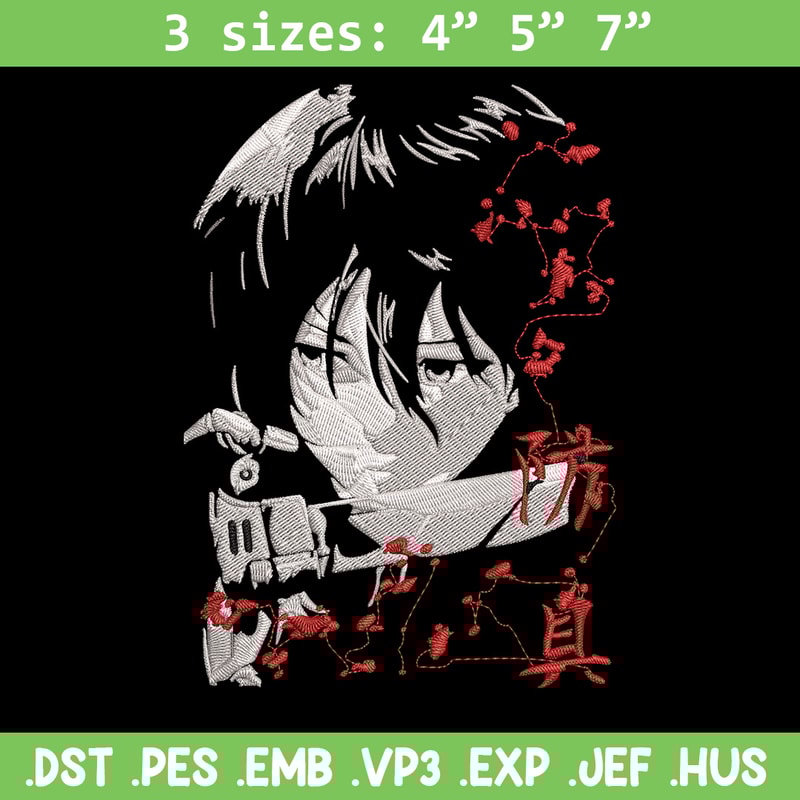 Mikasa Ackerman Embroidery Design, Aot Embroidery, Embroidery File, Anime Embroidery,Anime shirt, Digital download.jpg