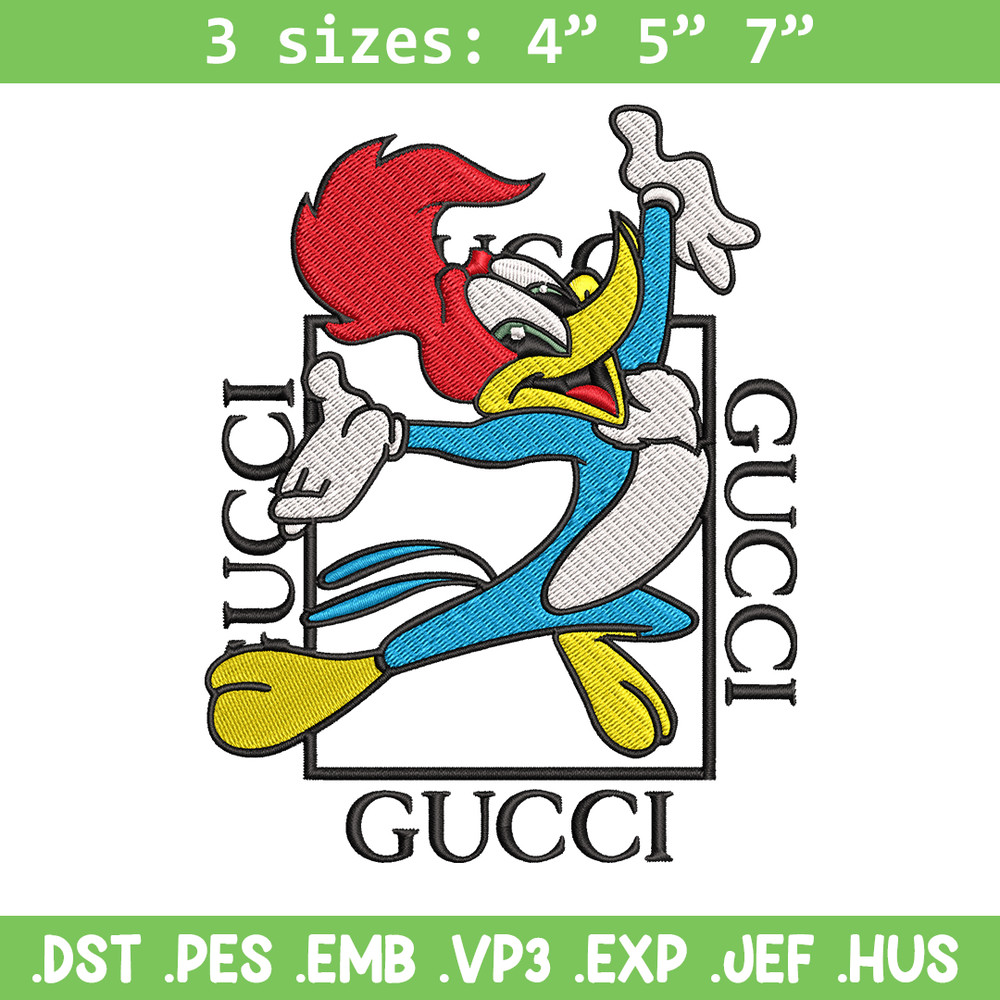 Pica pau gucci Embroidery design, Pica pau Embroidery, cartoon design, Gucci logo, Embroidery File, Instant download.jpg