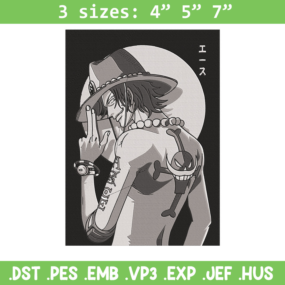 Portgas D Ace Embroidery Design, One piece Embroidery, Embroidery File, Anime Embroidery, Anime shirt, Digital download..jpg