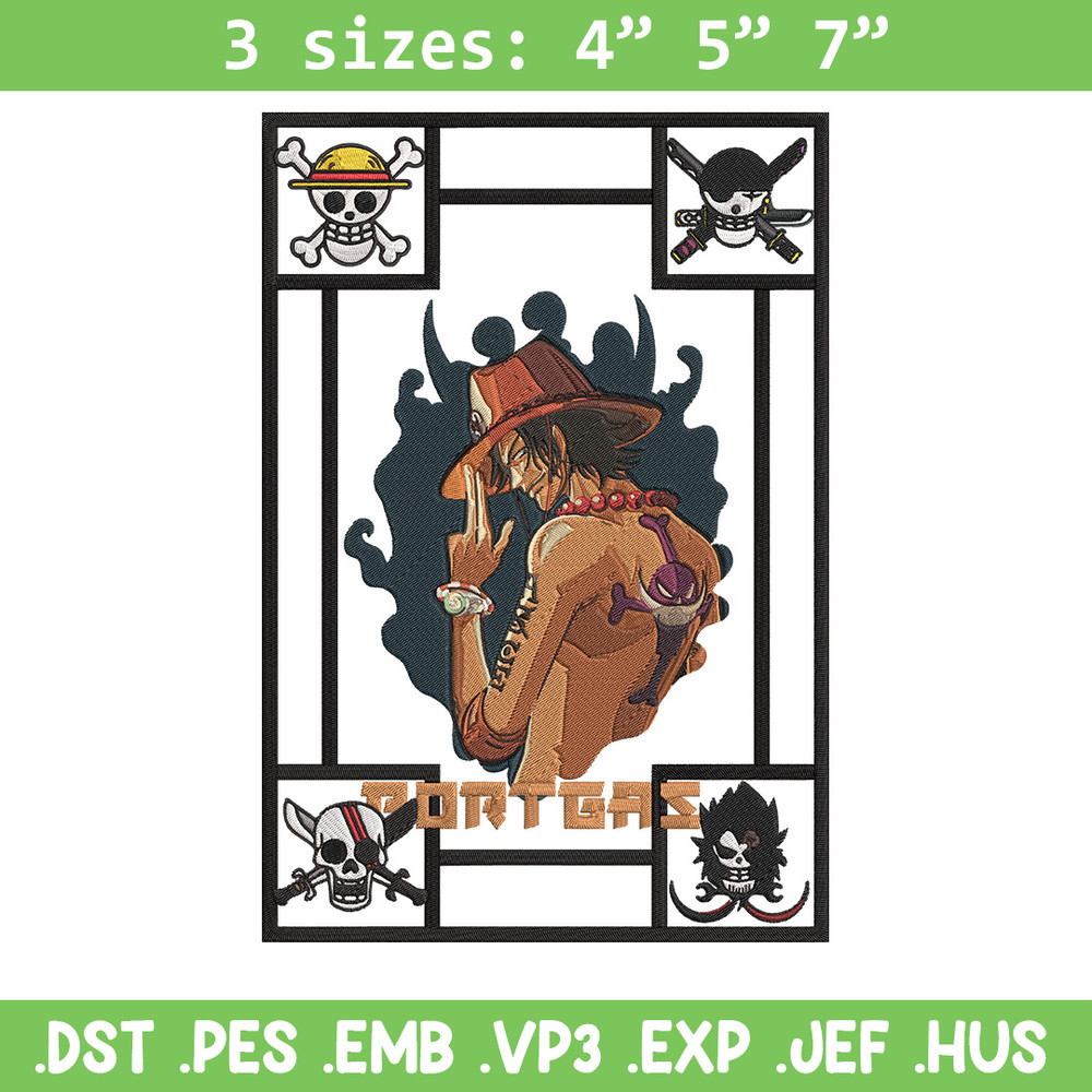 Portgas D Ace Embroidery Design, One piece Embroidery, Embroidery File, Anime Embroidery, Anime shirt, Digital download.jpg