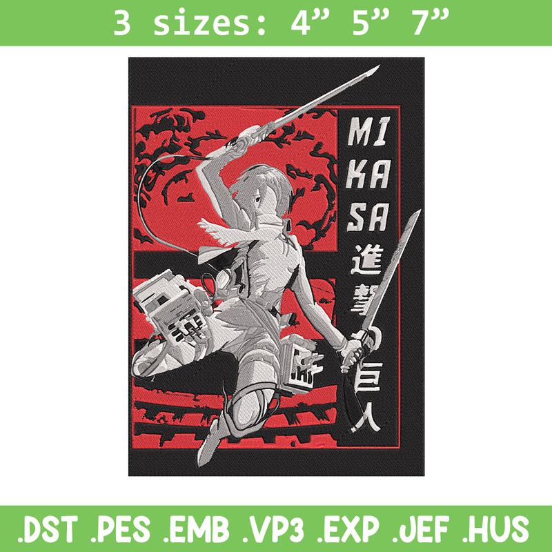 Poster Mikasa Embroidery Design, Aot Embroidery, Embroidery File, Anime Embroidery, Anime shirt, Digital download.jpg