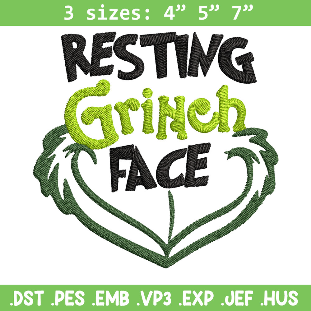 Resting Grinch Face Embroidery design, Grinch christmas Embroidery, Grinch design, Embroidery File, Instant download.jpg