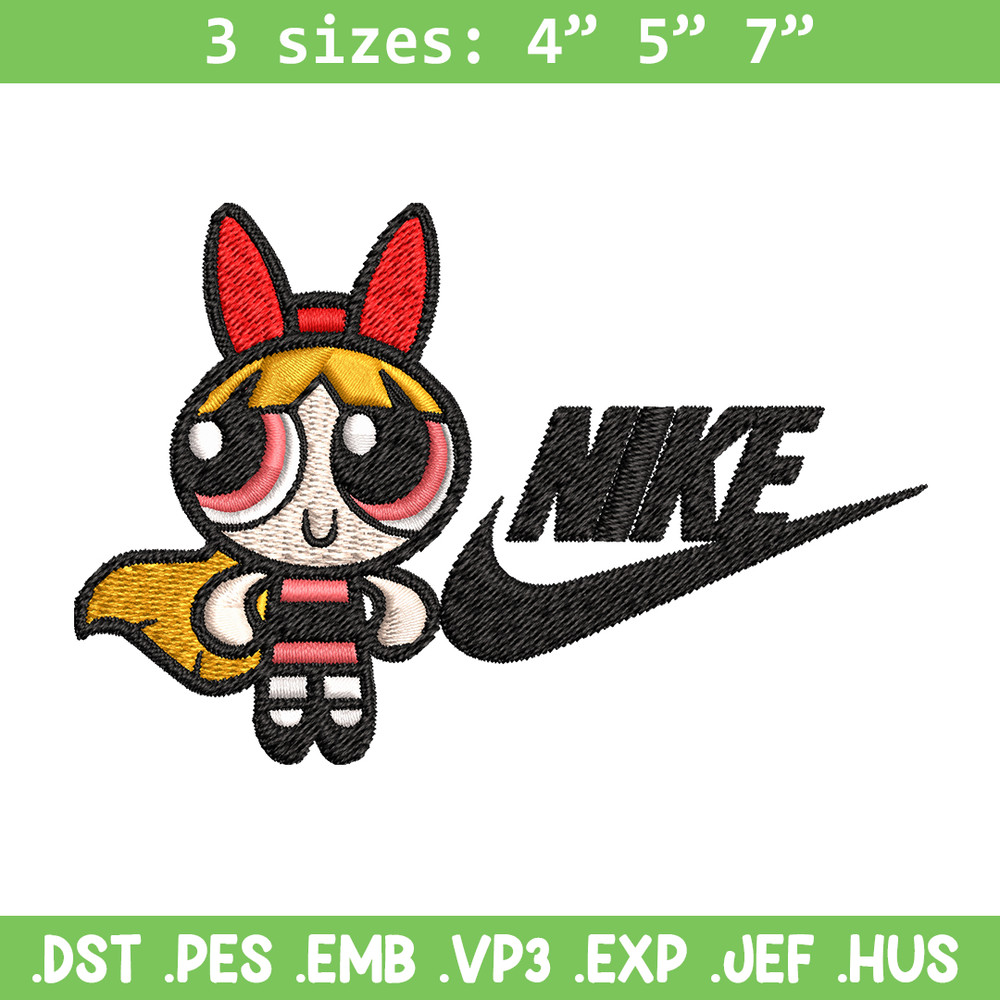 Blossom Nike Embroidery design, Powerpuff Girls cartoon Embroidery, Nike design, Embroidery file, Instant download..jpg