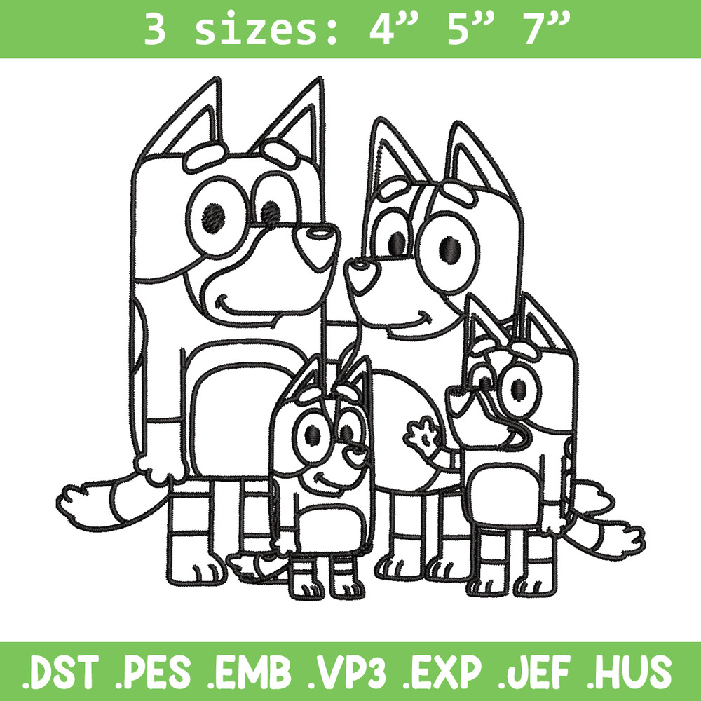 Bluey family Coloring Pages Embroidery, Bluey cartoon Embroidery, Embroidery File, cartoon design, Digital download..jpg